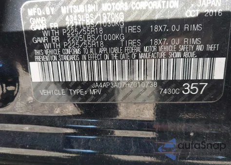 2017 Mitsubishi Outlander Sport 2.0 Es из США, поврежденный, VIN JA4AP3AU7HZ010738